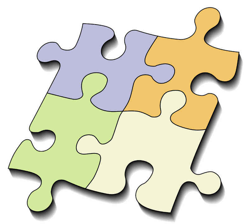 Puzzelteile, vier Farben
